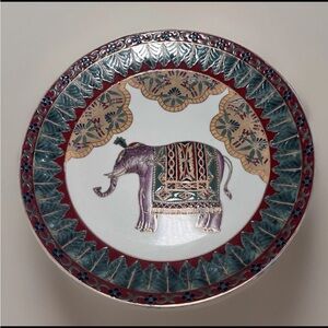 Elegant Elephant Decorative Plate with Red and Green Details
